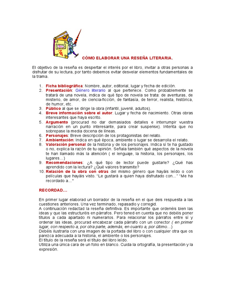 CÓMO ELABORAR UNA RESEÑA LITERARIA