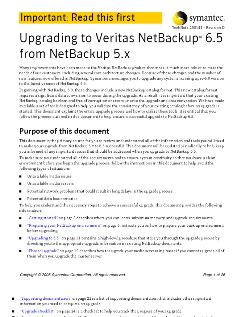 Upgrading To Veritas NetBackup™ 6.5 From 5.x | PDF | Business