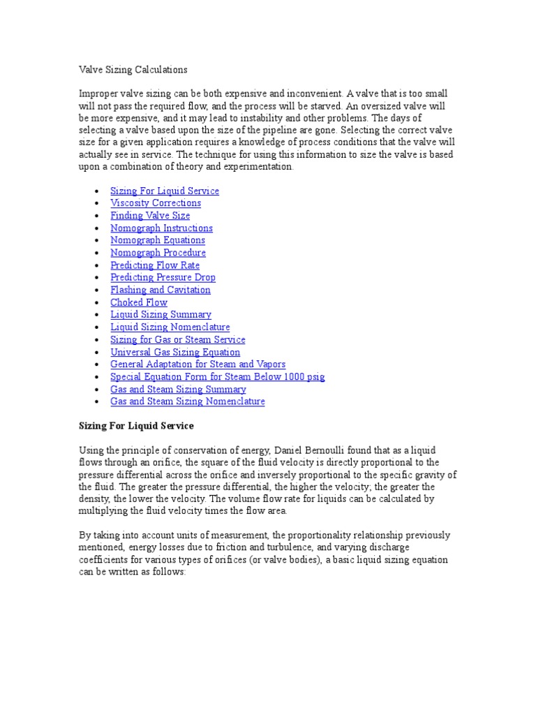 Valve Sizing Calculation Guide | PDF | Fluid Dynamics | Gases