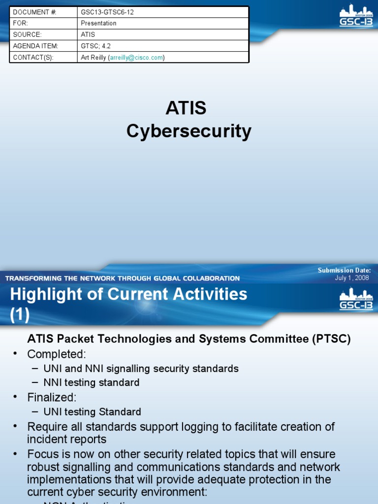 ATIS Cybersecurity Standards Overview | PDF | Session Initiation ...