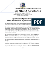 Collision Media Advisory: Cyclist Struck by Man Driving Under The Influence, in Possession On Heroin