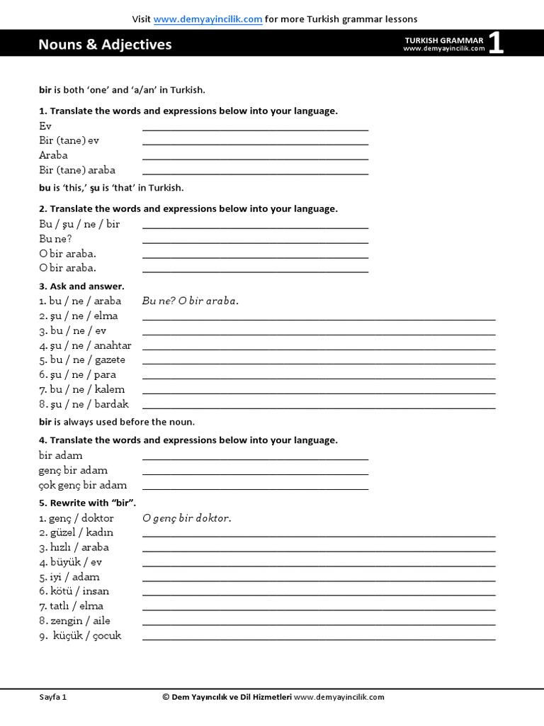 Turkish To English Worksheets