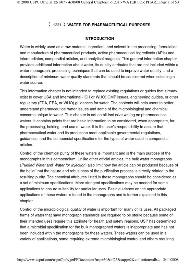 Reg USP 1231 Water For Pharmaceutical Purposes | PDF | Purified Water ...