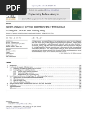 Failure Analysis of Dovetail Assemblies Under Fretting Load