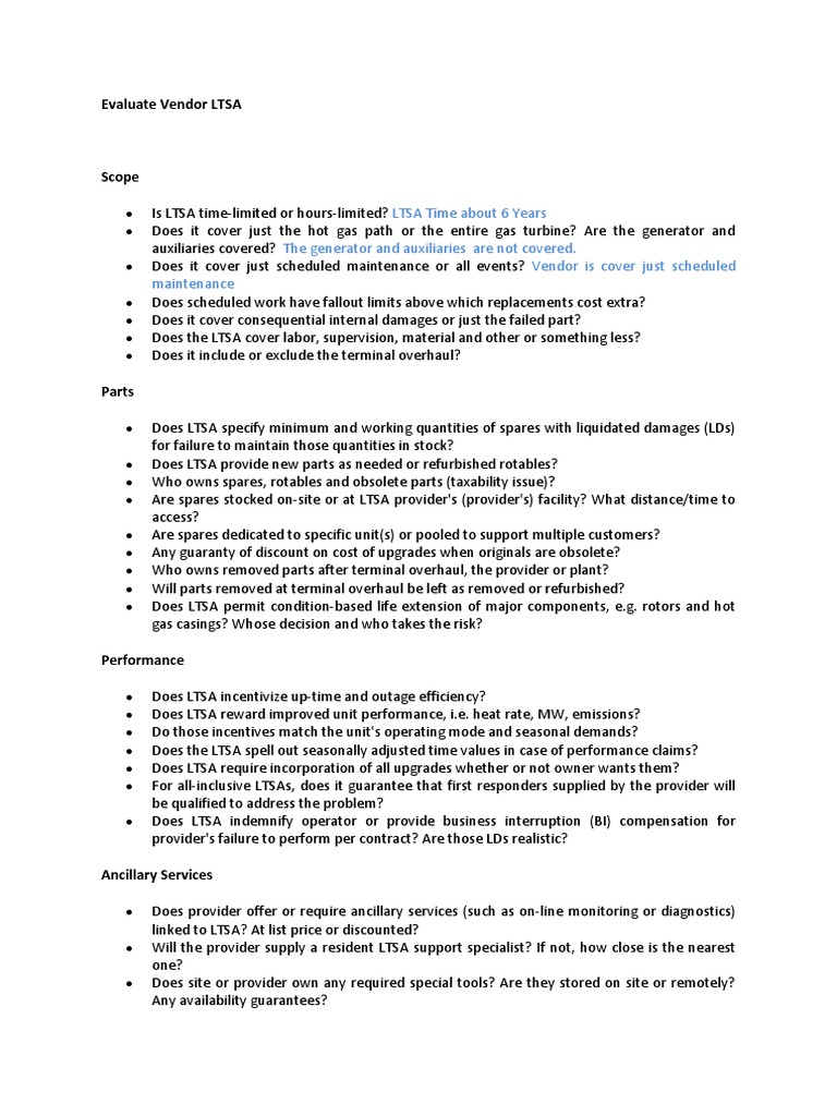 Evaluate Vendor LTSA | PDF | Turbine | Gas Turbine