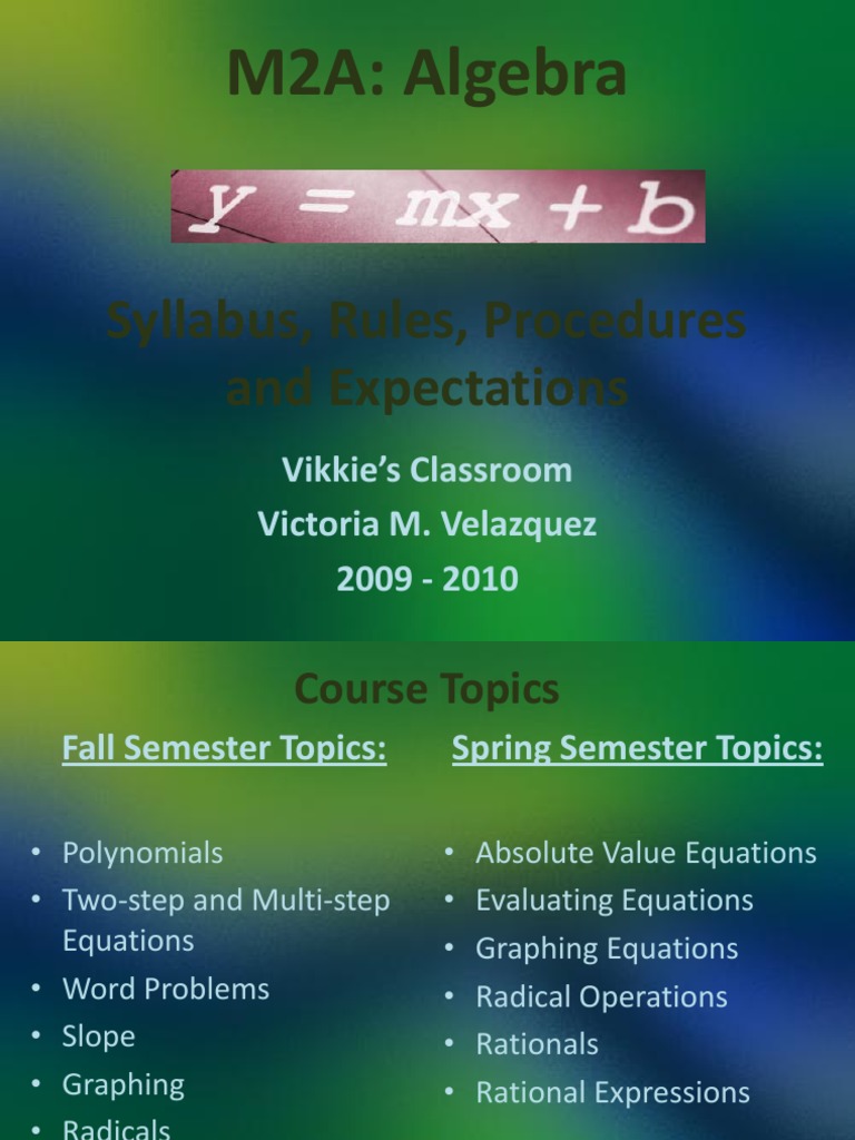 Algebra 2A Course Syllabus & Rules | PDF | Polynomial | Equations
