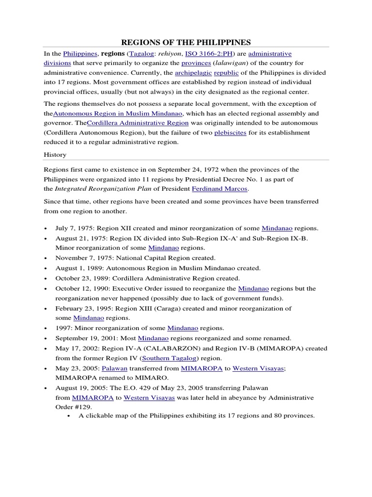 Overview of Philippine Regions | PDF | Philippines | Government