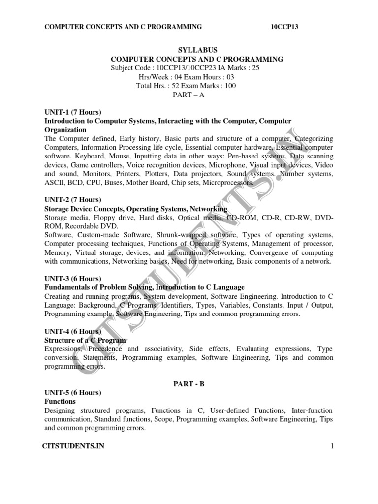 Ece-I-Computer Concepts & C Programming (10ccp-13) - Notes | PDF ...