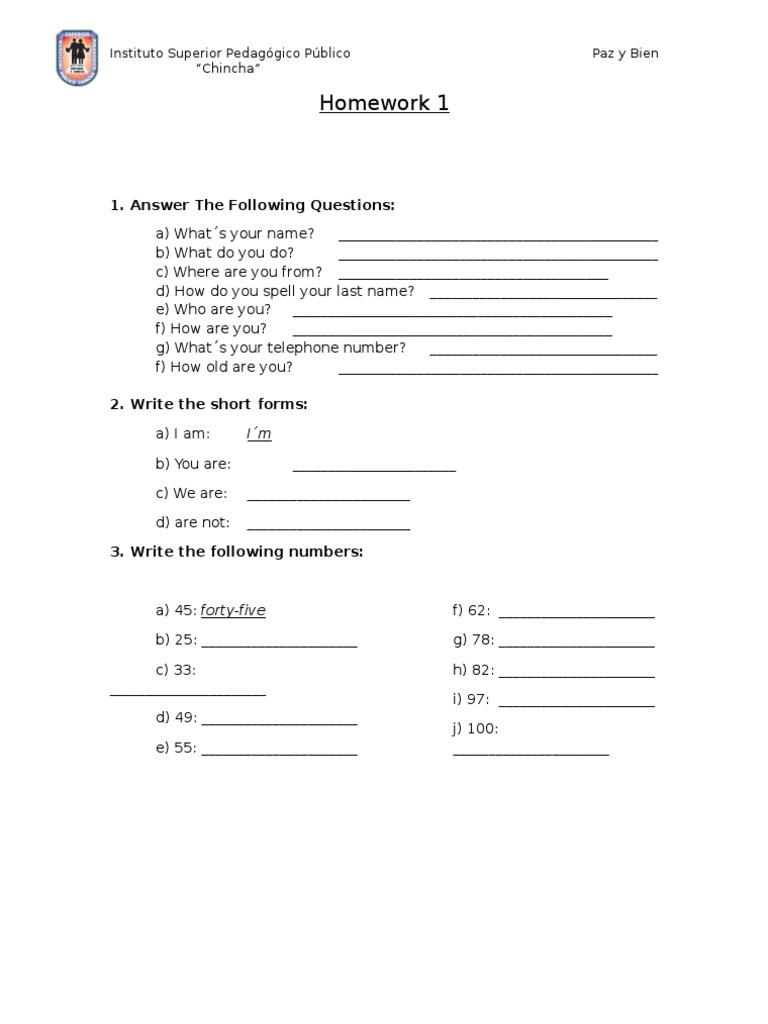 Homework 1: Basic Questions & Numbers | PDF