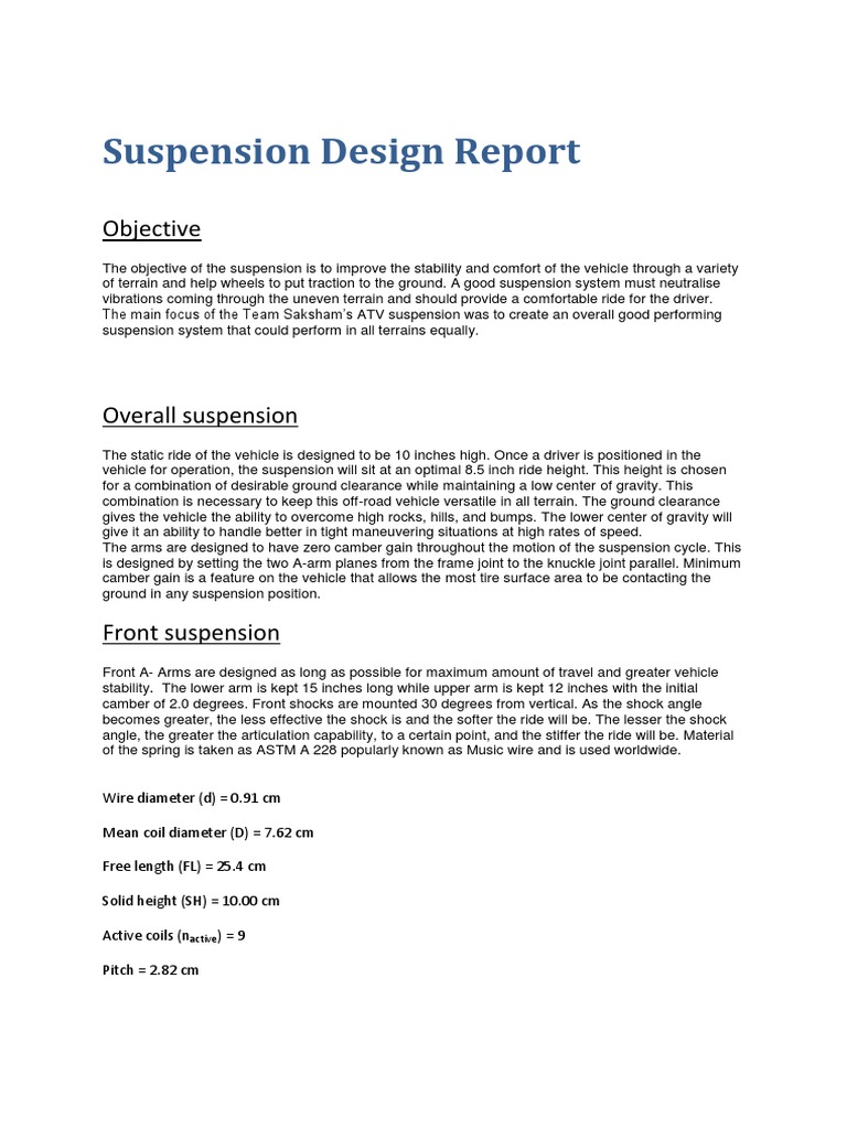 Suspension Design Report Suspension (Vehicle) Mechanical Engineering