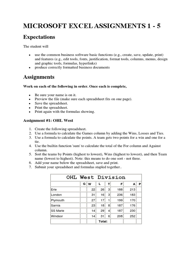 assignment of excel 2010 pdf