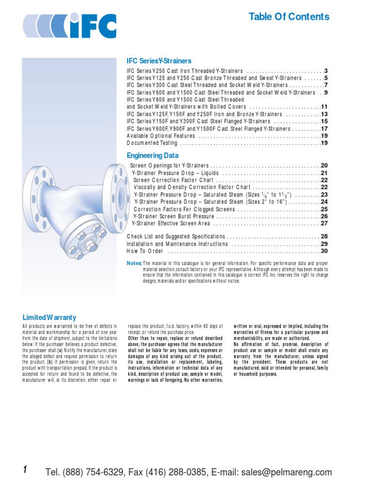 IFC Series YStrainers Notes PDF Materials Chemistry