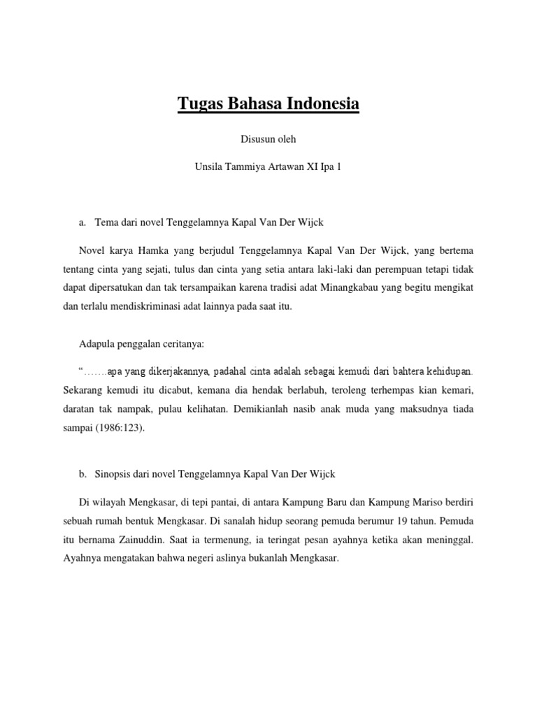 Resume Novel Tenggelamnya Kapal Van Der Wicjk Karya Hamka