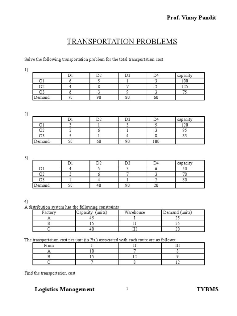 Transportation Cost Optimization Problems | PDF | Cost Of Goods Sold ...