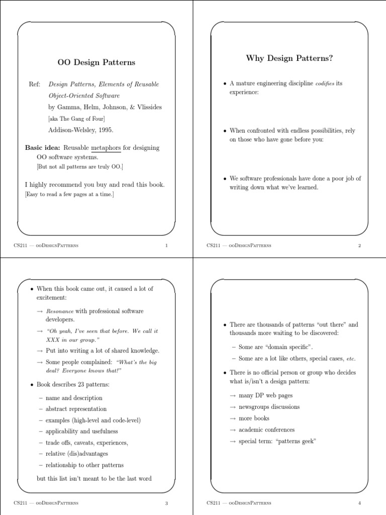 OO Design Patterns Why Design Patterns?: Design Patterns, Elements of ...