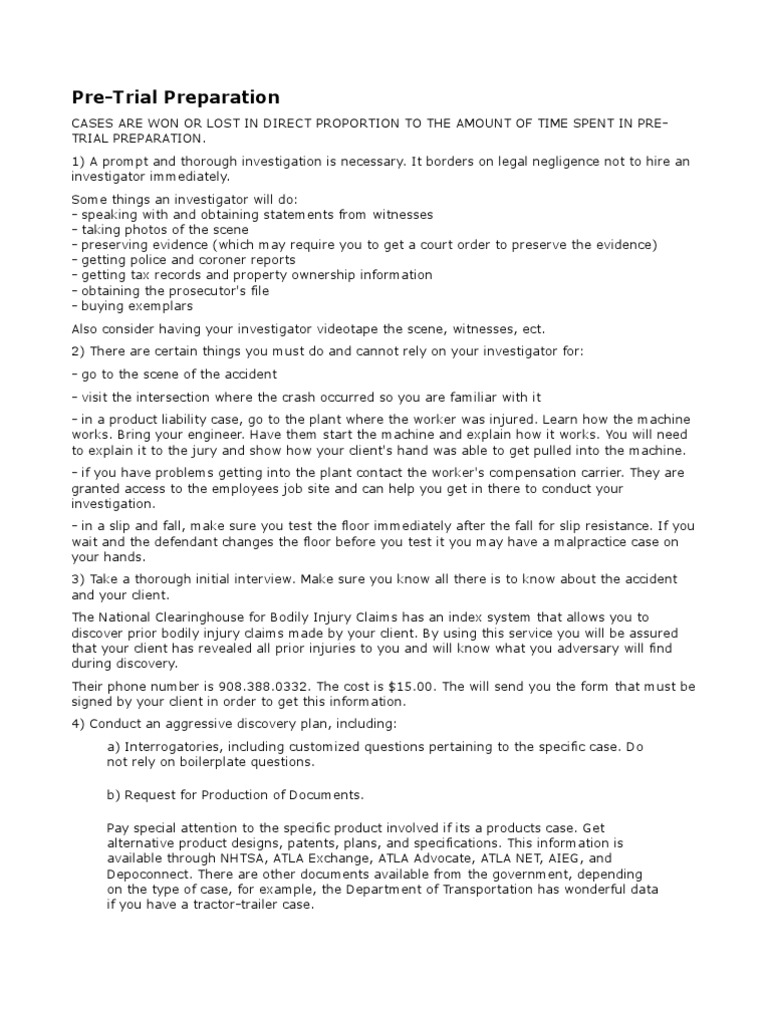 Pre Trial Preparation Pdf Deposition Law Voir Dire