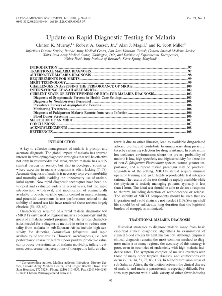 Rapid Diagnostic Testing for Malaria | PDF | Malaria | Antibody
