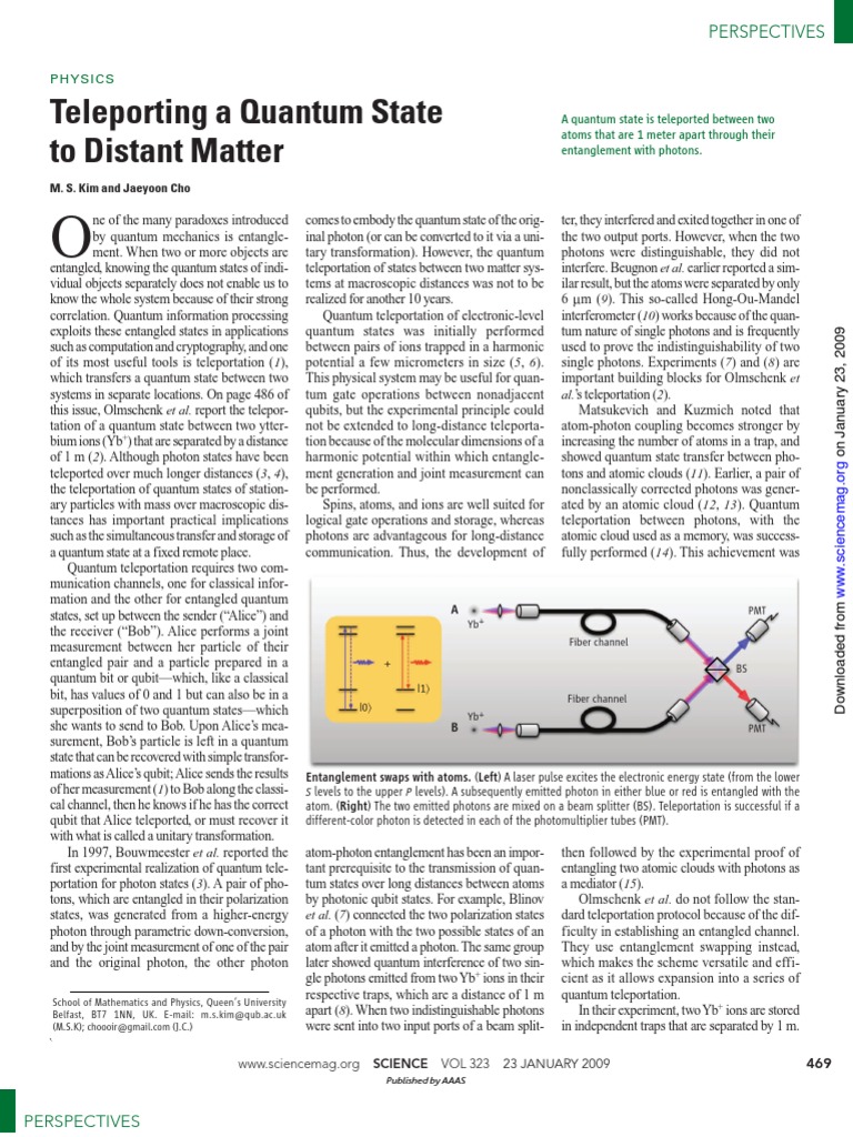 Teleportation Perspectives | PDF | Quantum Entanglement | Particulates