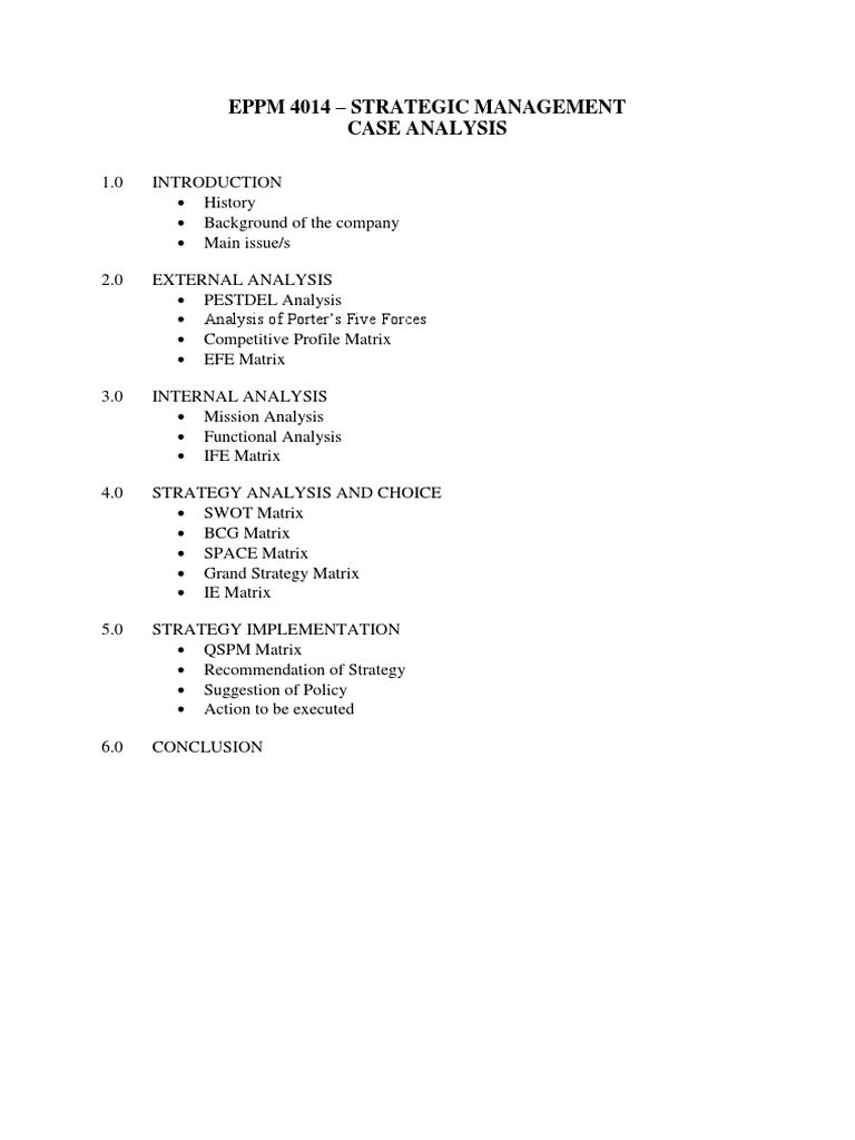 Eppm 4014 Strategic Management Case Analysis Pdf Business