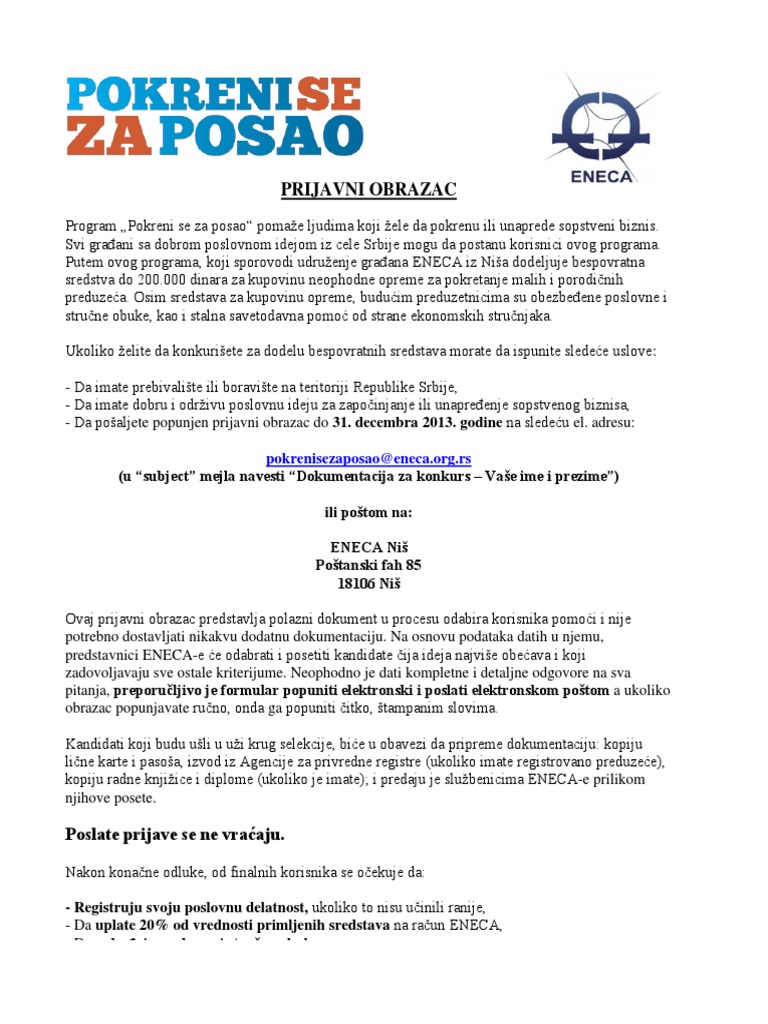 Prijavni Obrazac | PDF