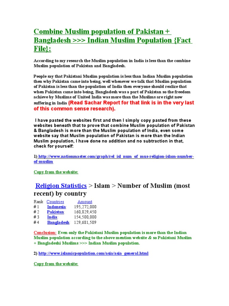 Muslim Population Comparison: India vs. Pakistan & Bangladesh | PDF ...