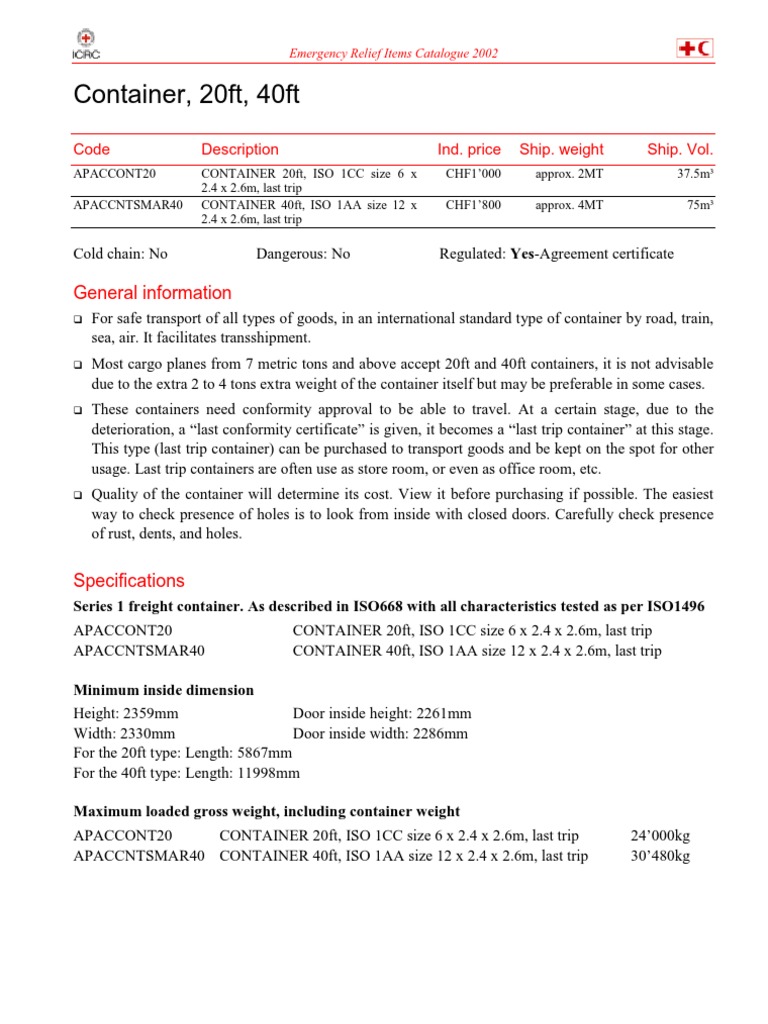 Shipping Container Sizes and Specs | PDF | Cargo | Logistics