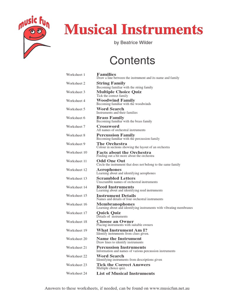 worksheet Music Fun Worksheets instruments woodwind musical instruments