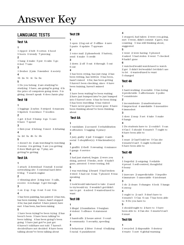 Language Test 7a Unit 7 Odpowiedzi