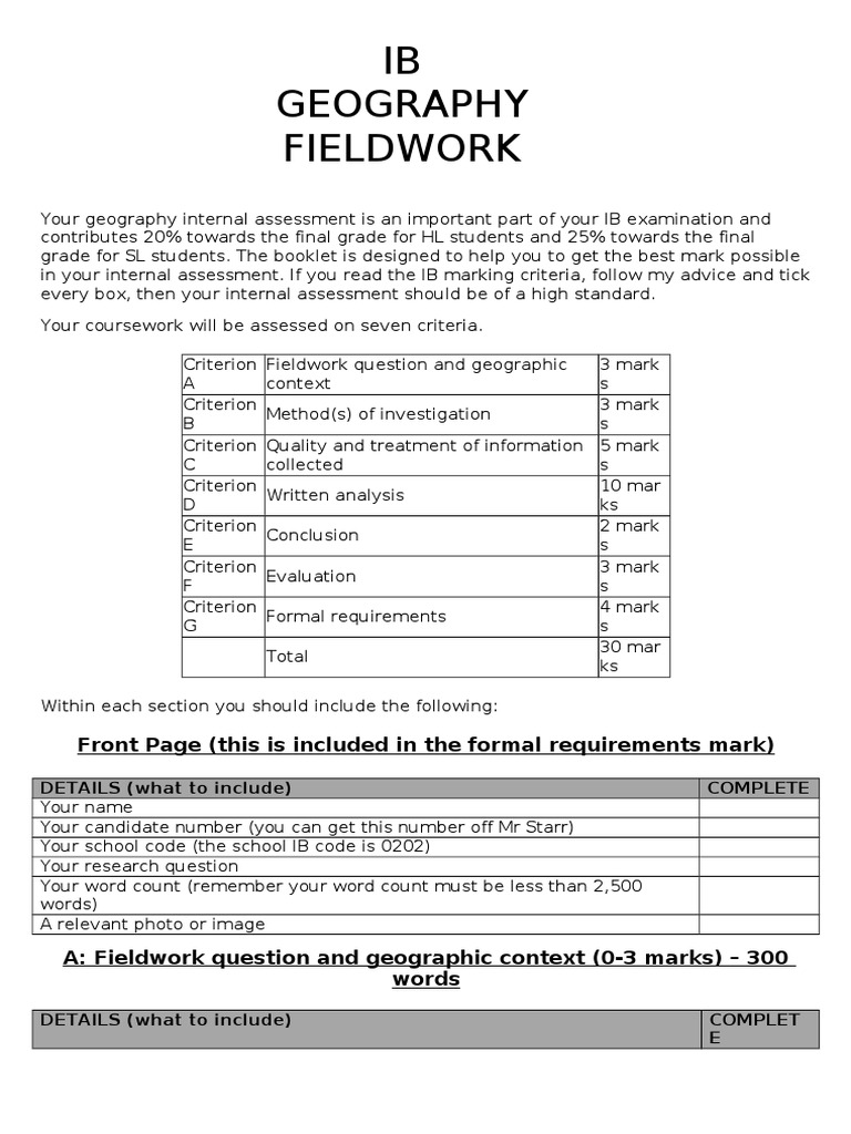 Geography Internal Assessment Student Guide