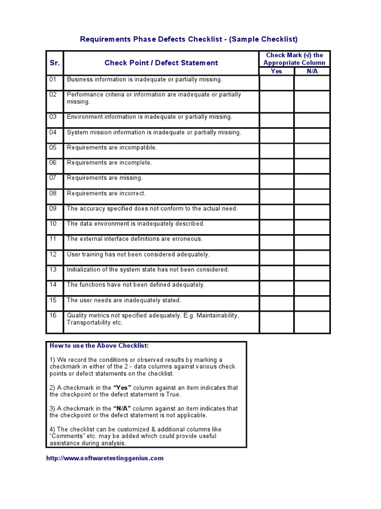 Requirements Defects Checklist Guide | PDF | Business | Computers