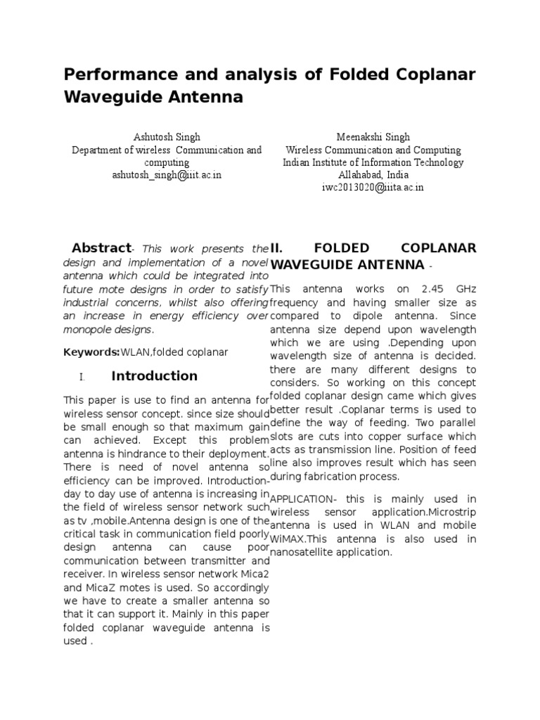 Performance and Analysis of Folded Coplanar Waveguide Antenna | PDF ...