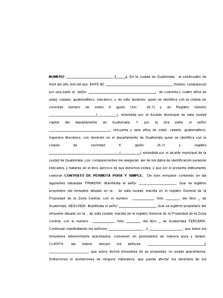 Contrato de Permuta Pura en Guatemala | PDF | Justicia | Crimen y violencia
