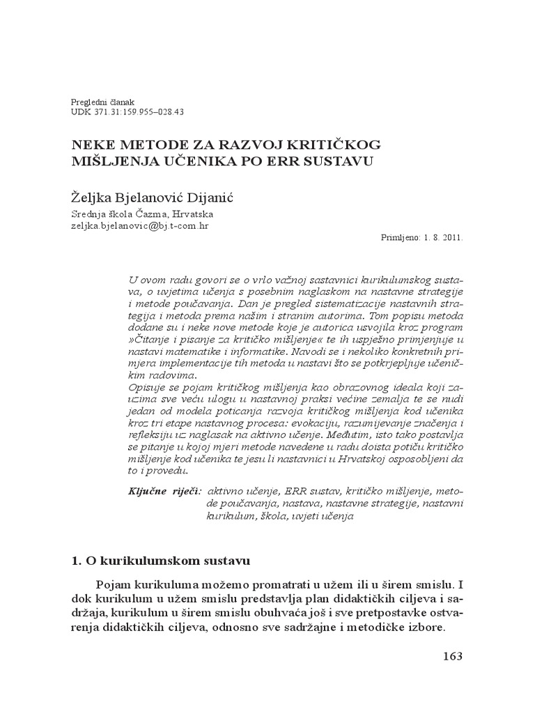 Metode Rada U Nastavi | PDF