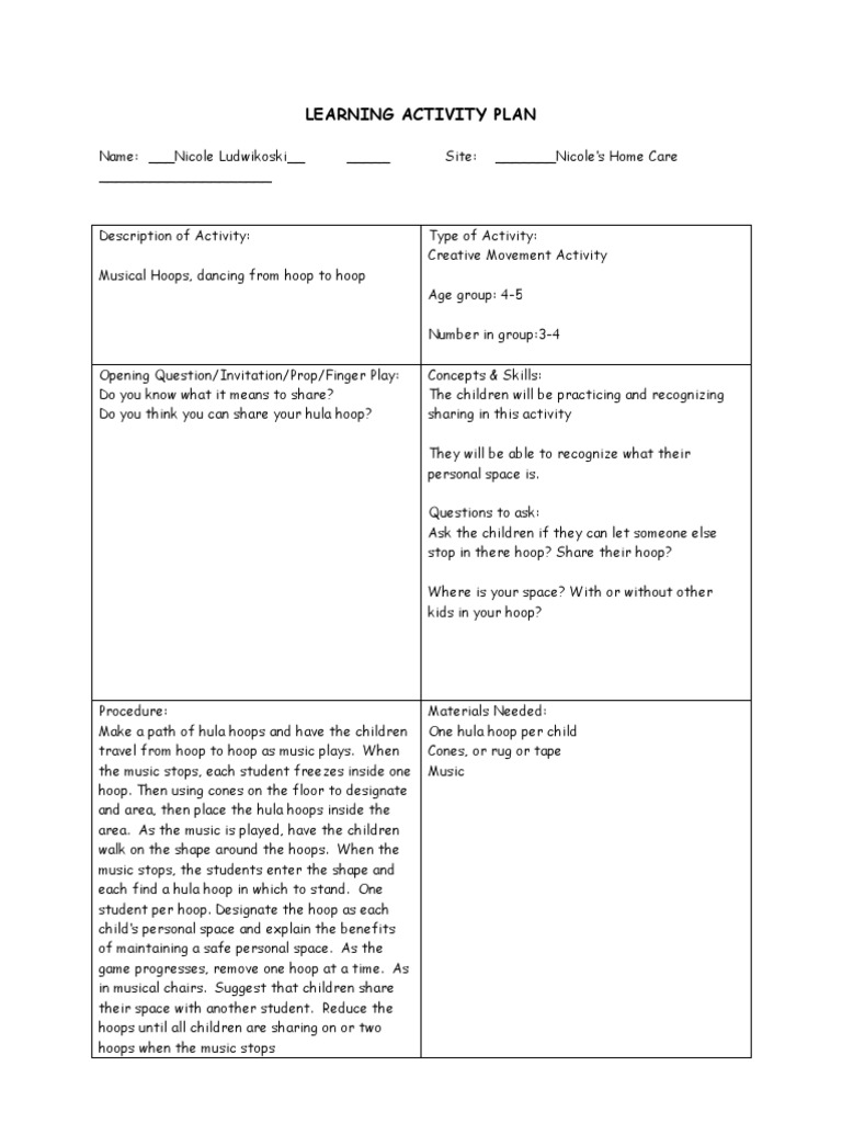 Learning Activity Plan112movement Activity | PDF | Language Arts ...