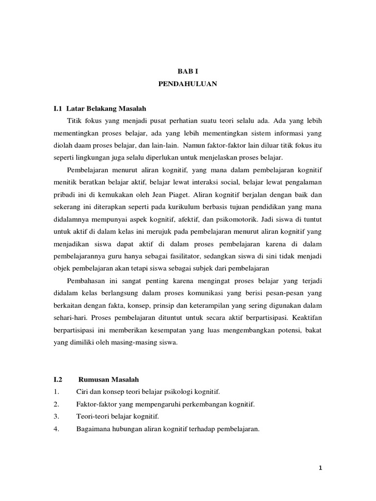 Makalah Teori Belajar Kognitif Dan Implikasinya Dalam  