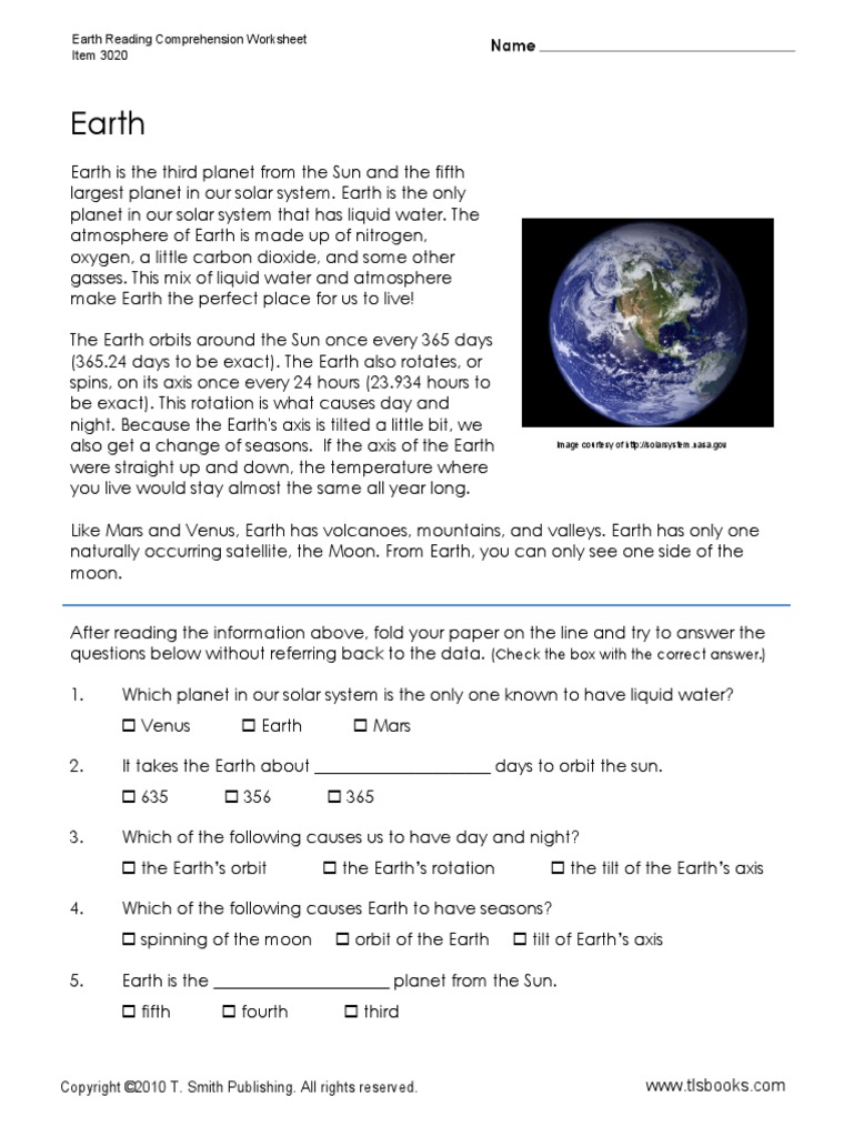 Earth Reading Comprehension Venus Earth