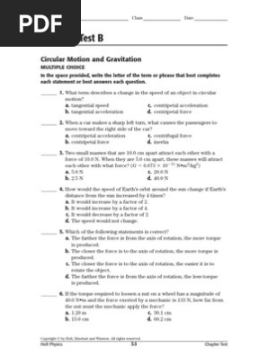 Chapter 7 Test B Pdf Rotation Around A Fixed Axis Force