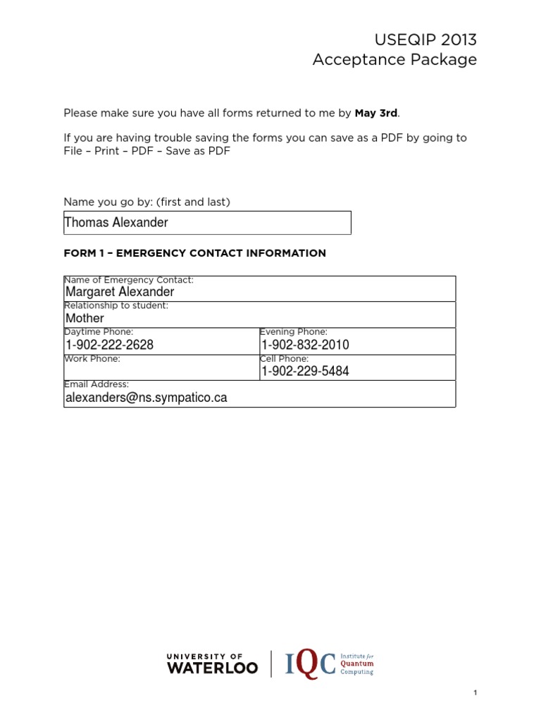 USEQIP 2013 Acceptance Package: Thomas Alexander | PDF