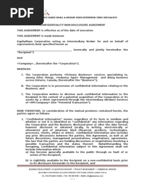 Confidentiality NDA Agreement