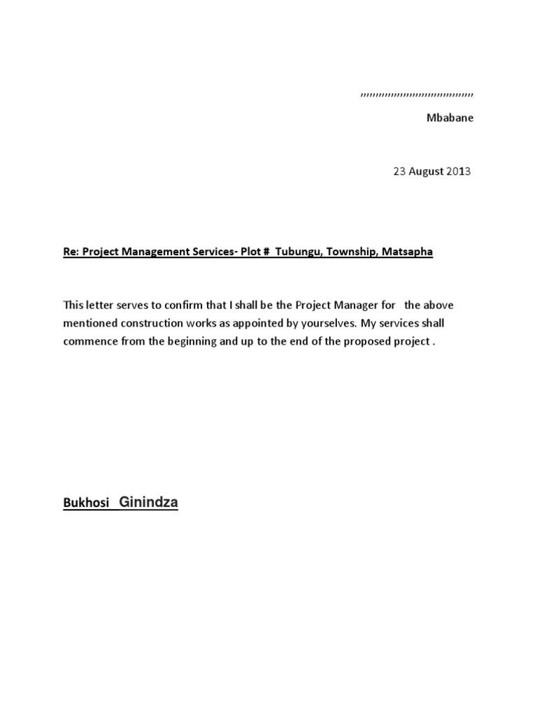 Re: Project Management Services-Plot # Tubungu, Township, Matsapha | PDF