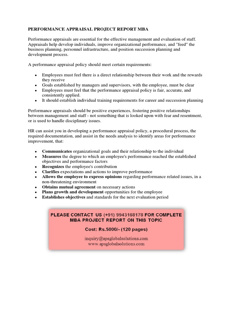 Performance Appraisal Project Report Mba | PDF | Business | Self ...