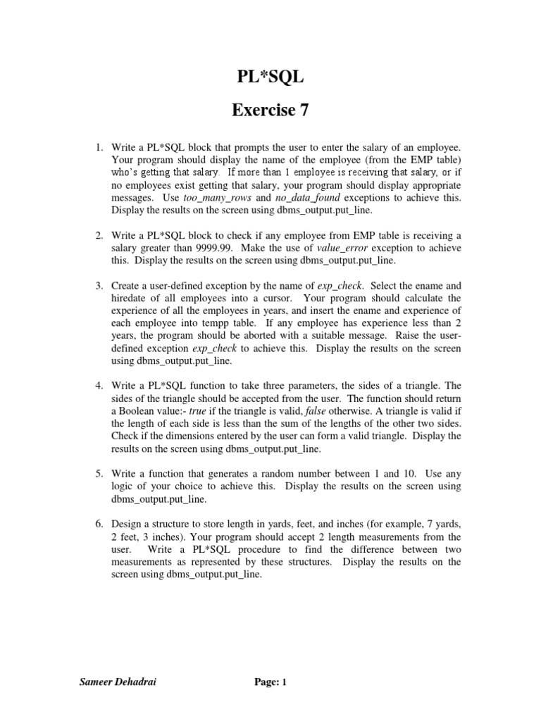 PL SQL Exercise7 | PDF | Length | Pl/Sql