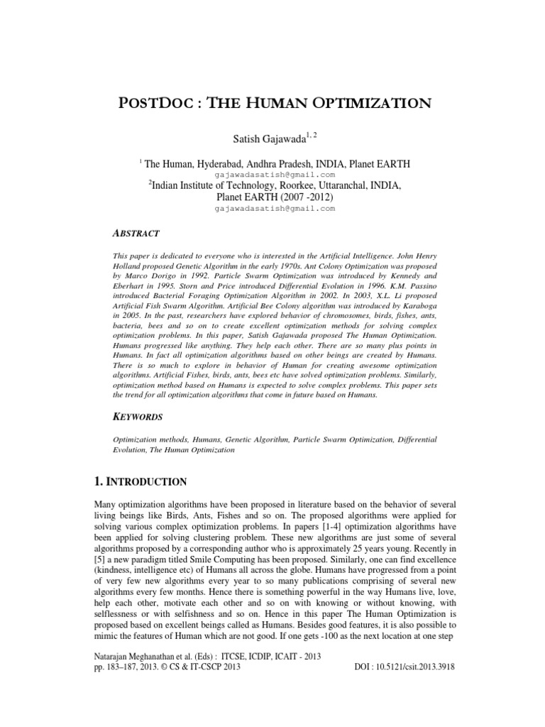 Postdoc: The Human Optimization | PDF | Mathematical Optimization ...