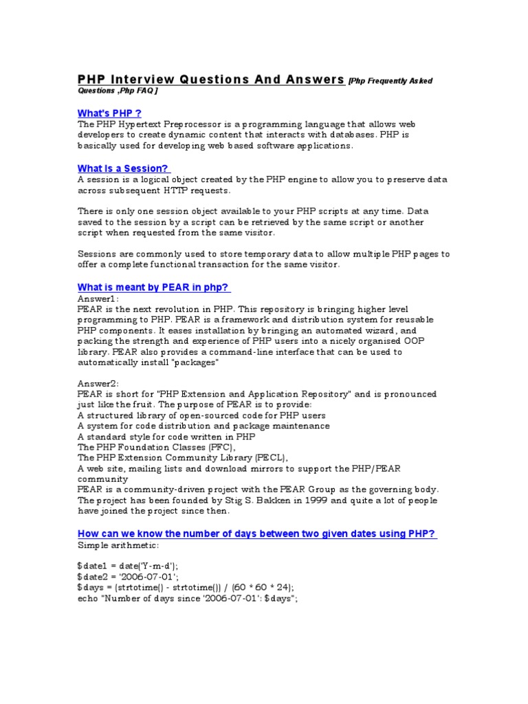 PHP Interview Questions & Answers Guide | PDF | Pear | Php