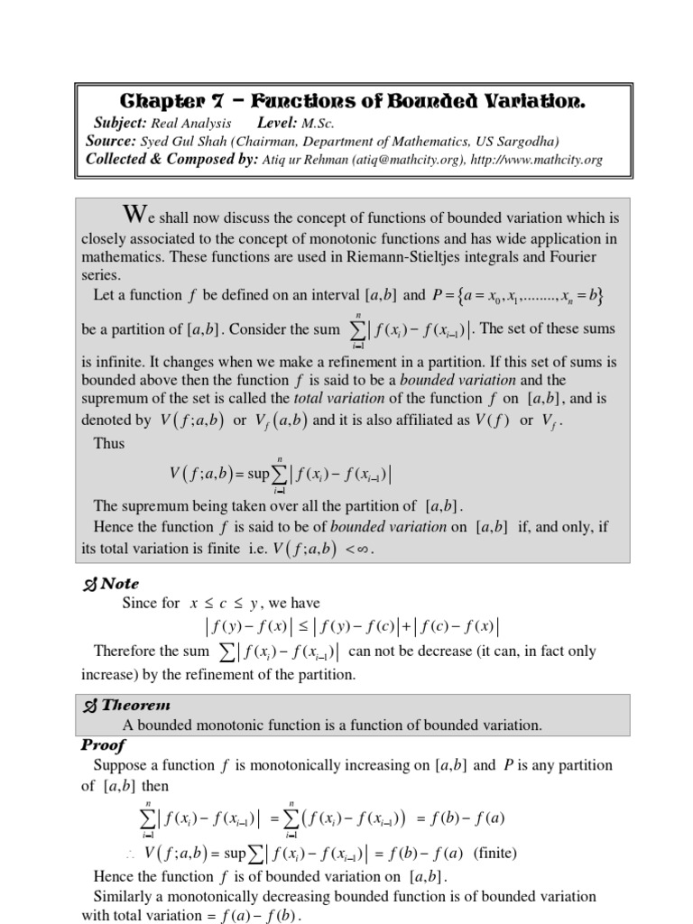 Chap 07 Real Analysis Functions Of Bounded Variation Monotonic Function Real Analysis