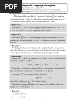 Chap 08 Real Analysis Improper Integrals Real Analysis Integral