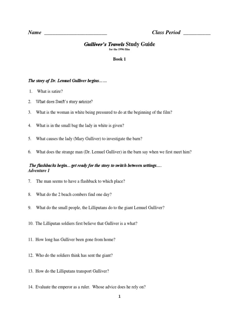 Gulliver's Travels Film Study Guide | PDF | Travel