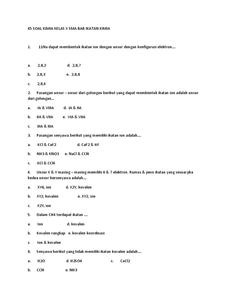 24 Contoh Soal Ikatan Kimia Contoh Soal Terbaru