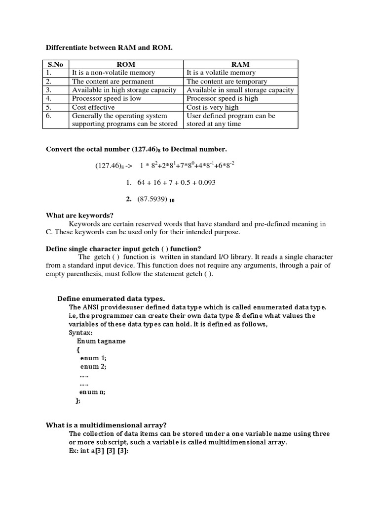 Differentiate Between RAM and RO1 PDF Computer Data Storage
