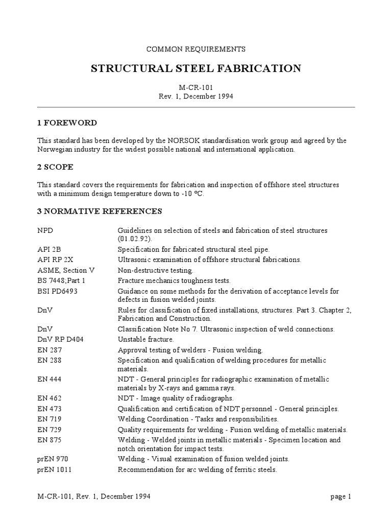 Offshore Steel Fabrication Standards | PDF